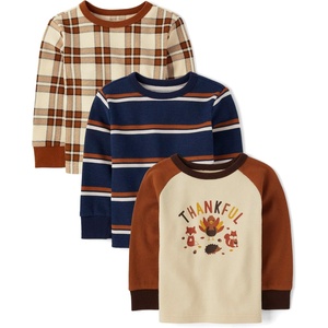 The Children’s Place Baby Boys’ and Toddler Long Sleeve Everday Casual Knit Shirt(Harvest 3-pack)