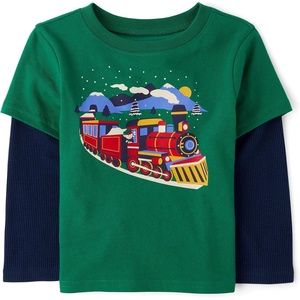 The Children’s Place Baby Boys’ and Toddler Long Sleeve Everday Casual Knit Shirt(Holiday Train 2fer)