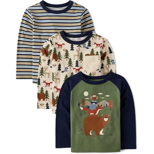 The Children’s Place Baby Boys’ and Toddler Long Sleeve Everday Casual Knit Shirt(Wilderness 3-pack)