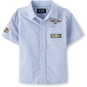 The Children’s Place Baby Boys’ and Toddler Poplin Short Sleeve Button Down Shirt(Classic Blue Car)