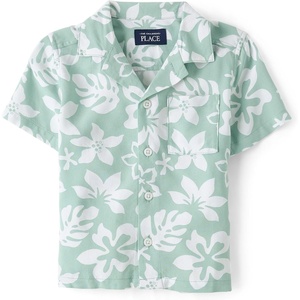 The Children’s Place Baby Boys’ and Toddler Poplin Short Sleeve Button Down Shirt(Mint Tropical)