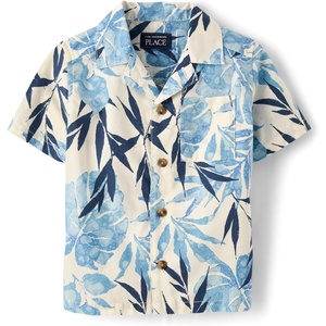 The Children’s Place Baby Boys’ and Toddler Poplin Short Sleeve Button Down Shirt(Tropical Blue)