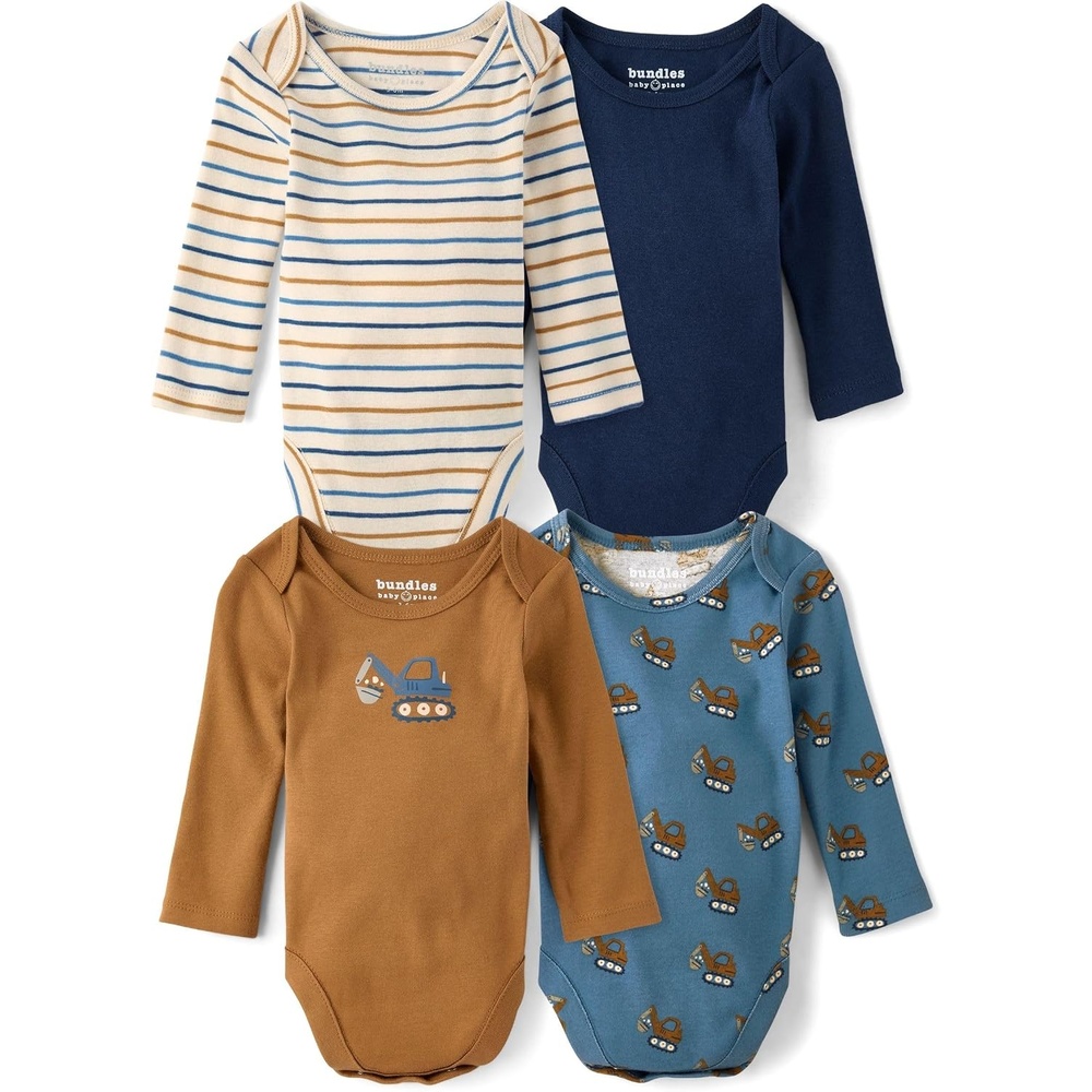 image:imageThe Childrens Place Baby Boys And Newborn Long Sleeve BodysuitmultipacksDiggerStripeDk BlueBlue