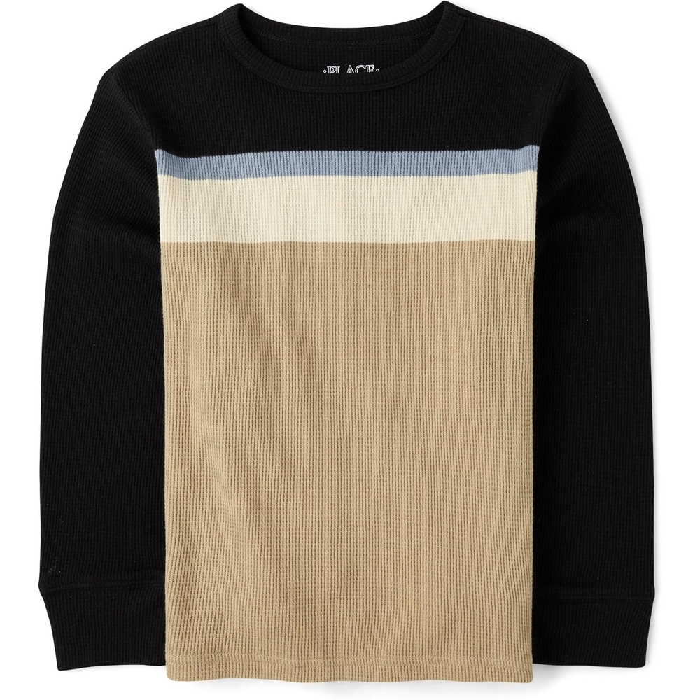 image:imageThe Childrens Place Boys Long Sleeve Everyday Casual Knit ShirtBlack Stripewaffle