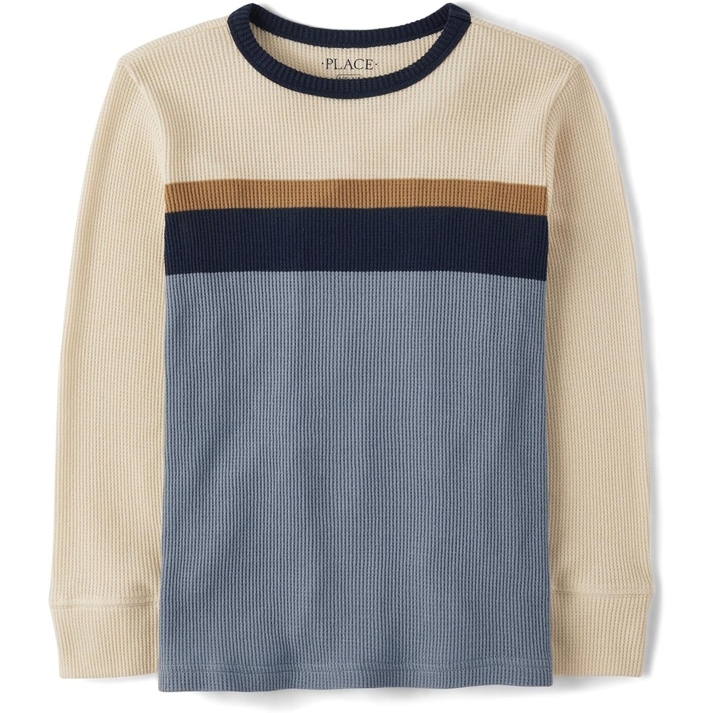 image:imageThe Childrens Place Boys Long Sleeve Everyday Casual Knit ShirtBrook Stripewaffle