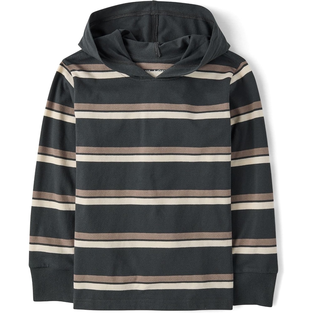 image:imageThe Childrens Place Boys Long Sleeve Hooded ShirtMotoroil Stripe