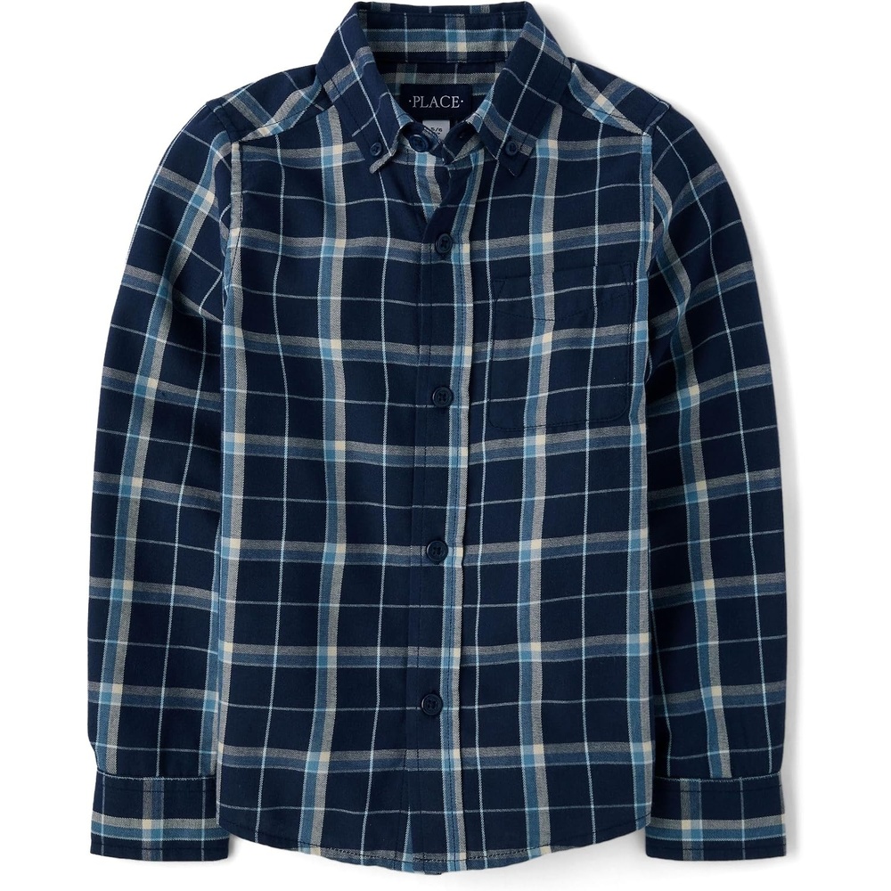 image:imageThe Childrens Place Boys Long Sleeve Plaid Flannel Button Up ShirtTidal Plaid