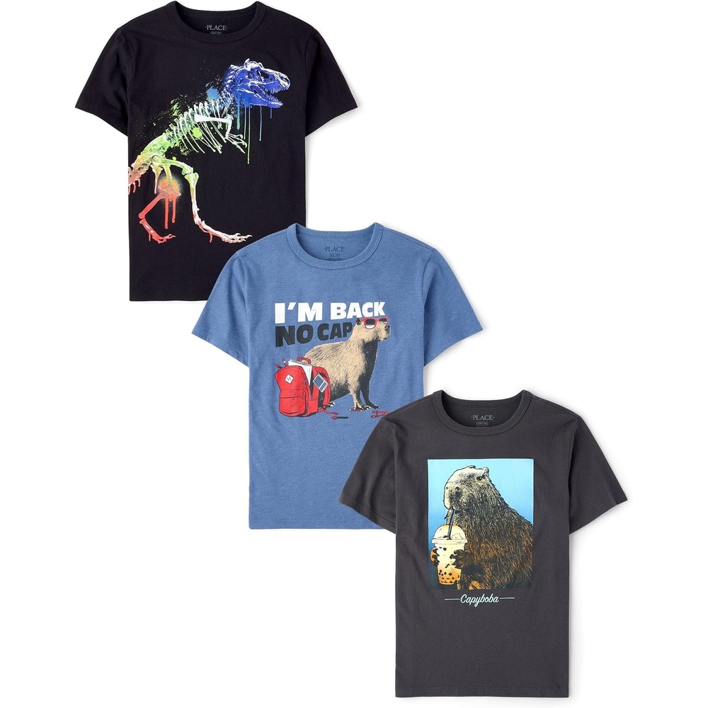 image:imageThe Childrens Place Boys Short Sleeve Graphic T Shirt 3PackOmbre DinoNo CapCapybara