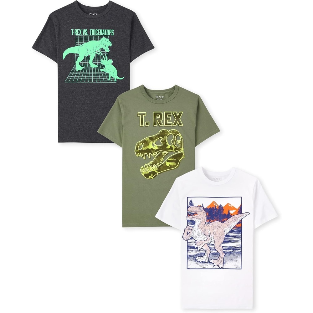 image:imageThe Childrens Place Boys Vehicle Short Sleeve Graphic TShirtsmultipacksDino FightT RexDino 3pack