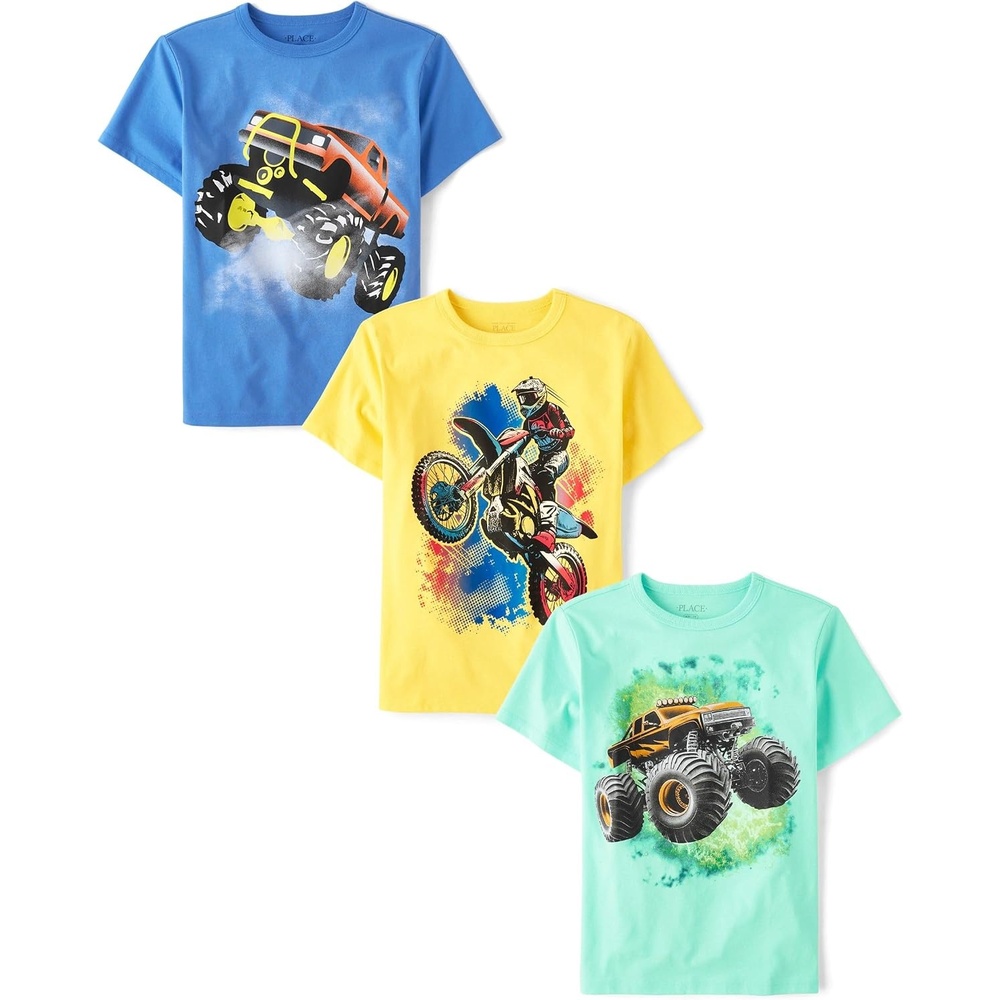 image:imageThe Childrens Place Boys Vehicle Short Sleeve Graphic TShirtsmultipacksMonster TruckBikerTruck