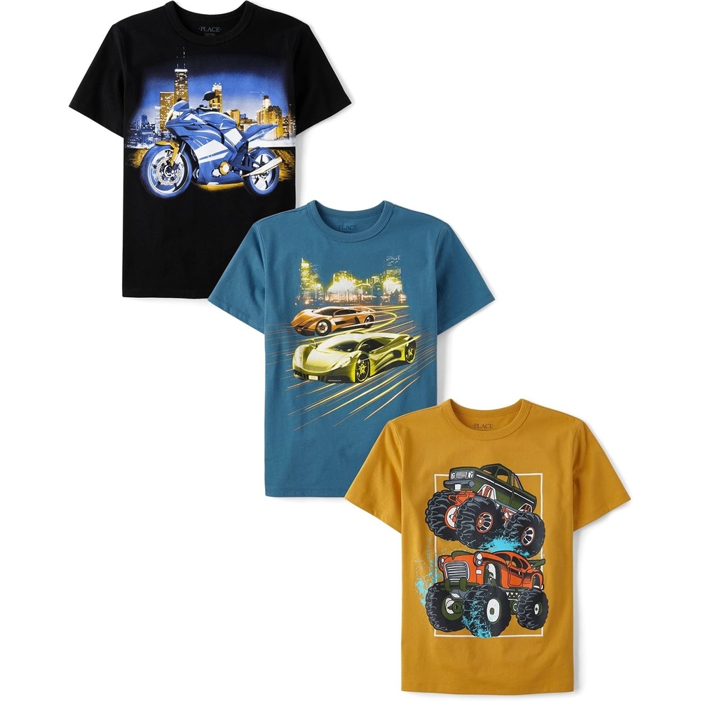 image:imageThe Childrens Place Boys Vehicle Short Sleeve Graphic TShirtsmultipacksMotorcycleRacecarsMonster Trucks