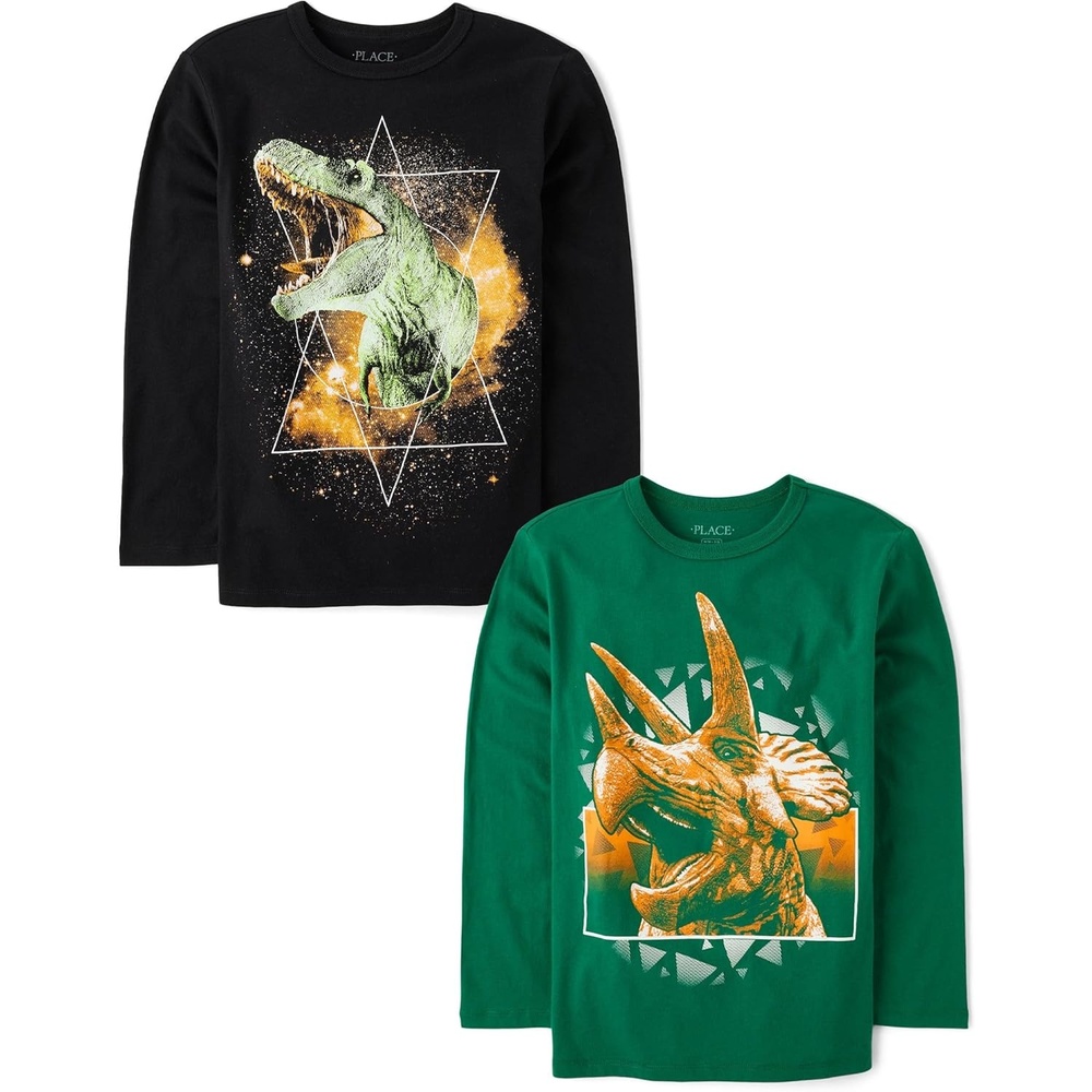 image:imageThe Childrens Place Boys Vehicle Short Sleeve Graphic TShirtsmultipacksTriceratopDino Galaxy 2pack