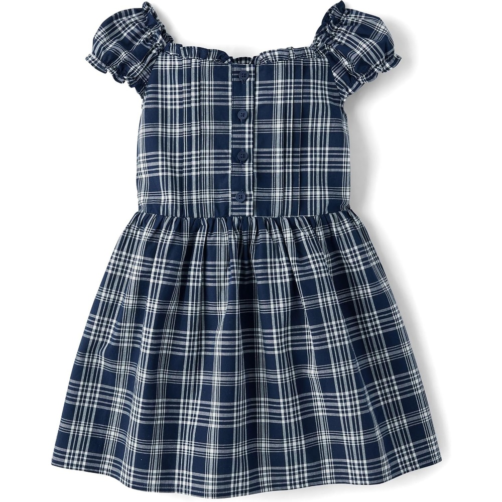 image:imageThe Childrens Place Girls Short Sleeve Button DressesTidal Plaid