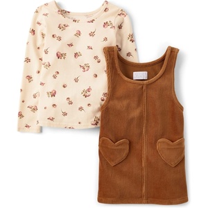 The Children’s Place Baby Girls’ And Toddler Short Sleeve Top and Skirtall,2-piece Outfit Set(Clove Spice)