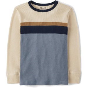 The Children’s Place Boys’ Long Sleeve Everyday Casual Knit Shirt(Brook Stripe-waffle)