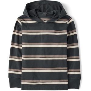 The Children’s Place Boys’ Long Sleeve Hooded Shirt(Motoroil Stripe)