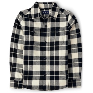 The Children’s Place Boys Long Sleeve Plaid Flannel Button Up Shirt(Black)