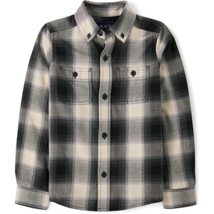 The Children’s Place Boys Long Sleeve Plaid Flannel Button Up Shirt(Black/White Plaid)