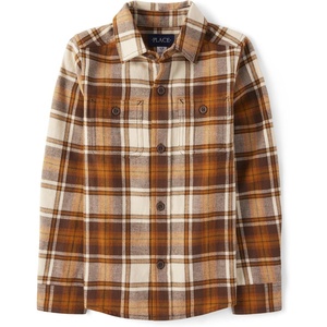 The Children’s Place Boys Long Sleeve Plaid Flannel Button Up Shirt(Haystack Plaid)