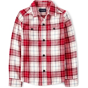 The Children’s Place Boys Long Sleeve Plaid Flannel Button Up Shirt(Red Cane Plaid)
