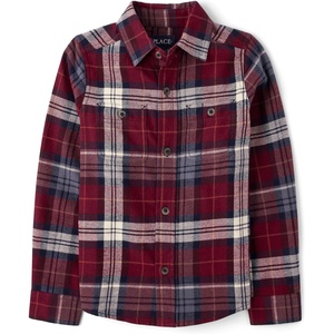 The Children’s Place Boys Long Sleeve Plaid Flannel Button Up Shirt(Redwood Plaid)
