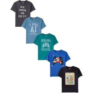 The Children’s Place Boys’ Short Sleeve Graphic T-Shirts,5-Pack(School Game)