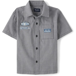 The Children’s Place Boys’ Short Sleeve Poplin Button Down Shirt(Motoroil)