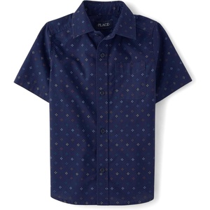 The Children’s Place Boys’ Short Sleeve Poplin Button Down Shirt(Vermillion)