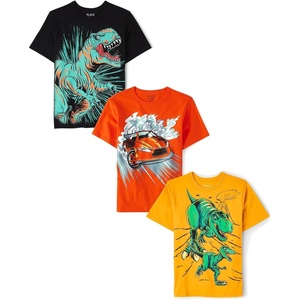 The Children’s Place Boys Vehicle Short Sleeve Graphic T-Shirts,multipacks(Dino/Dinos Run/Red Car)