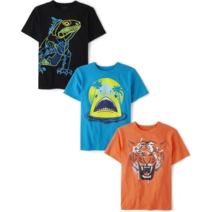 The Children’s Place Boys Vehicle Short Sleeve Graphic T-Shirts,multipacks(Iguana/Shark/Tiger 3-pack)
