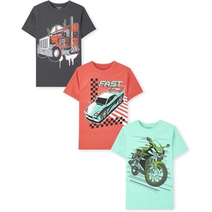The Children’s Place Boys Vehicle Short Sleeve Graphic T-Shirts,multipacks(Truck/Racecar/Motorcycle 3-pack)