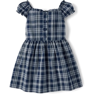 The Children’s Place Girls’ Short Sleeve Button Dresses(Tidal Plaid)