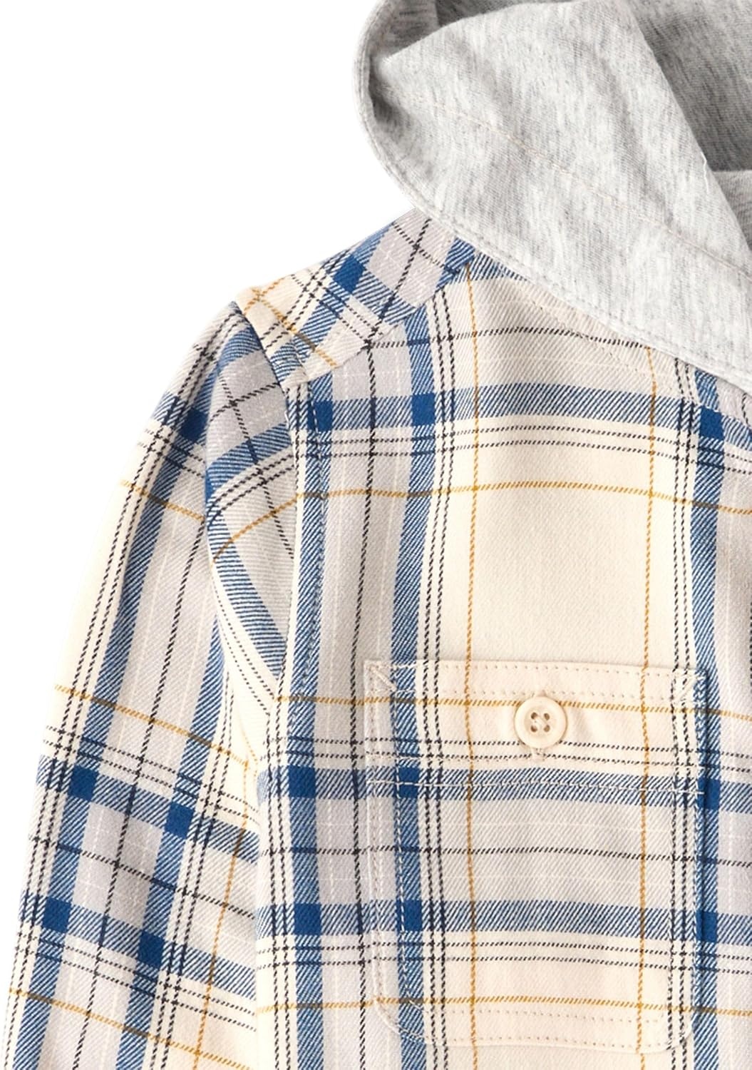 image:imageThe Childrens Place Boys Long Sleeve Plaid Flannel Hooded Button Up ShirtHay Stack Plaid