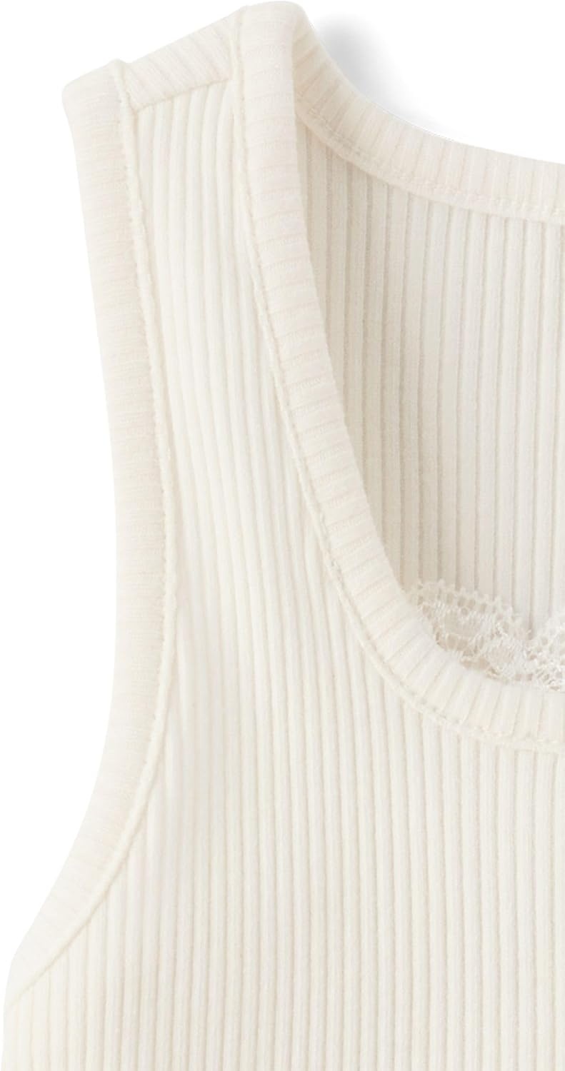 image:imageThe Childrens Place Girls Sleeveless Lace Ribbed Tank TopsMarshmallow