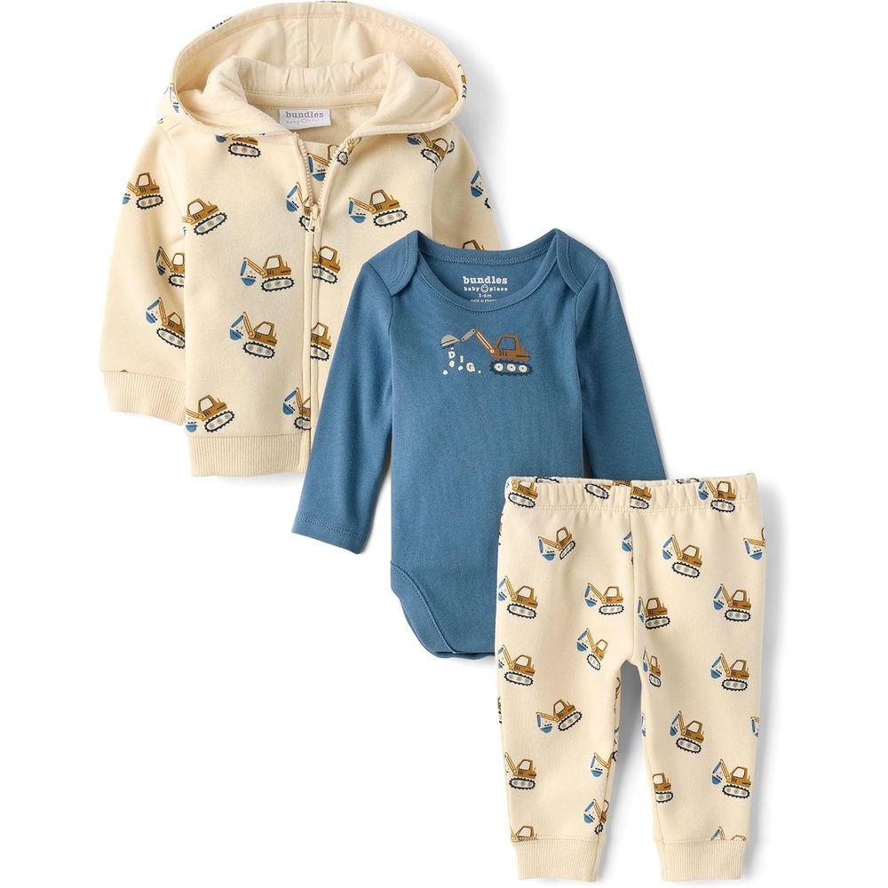 image:imageThe Childrens Place Baby Boys And Newborn Jacketlong Sleeve Bodysuit and Pant3piece Playwear OutfitHay Stack Construction