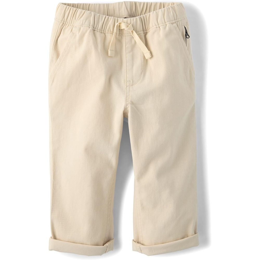 image:imageThe Childrens Place Baby Boys and Toddler Boys Roll Cuff Pull on Chino PantsHay Stack
