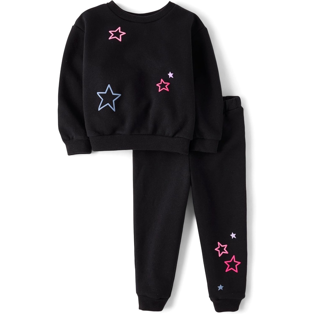 image:imageThe Childrens Place Baby Girls And Toddler Long Sleeve Active Shirt and Pant 2 Piece OutfitBlack Stars