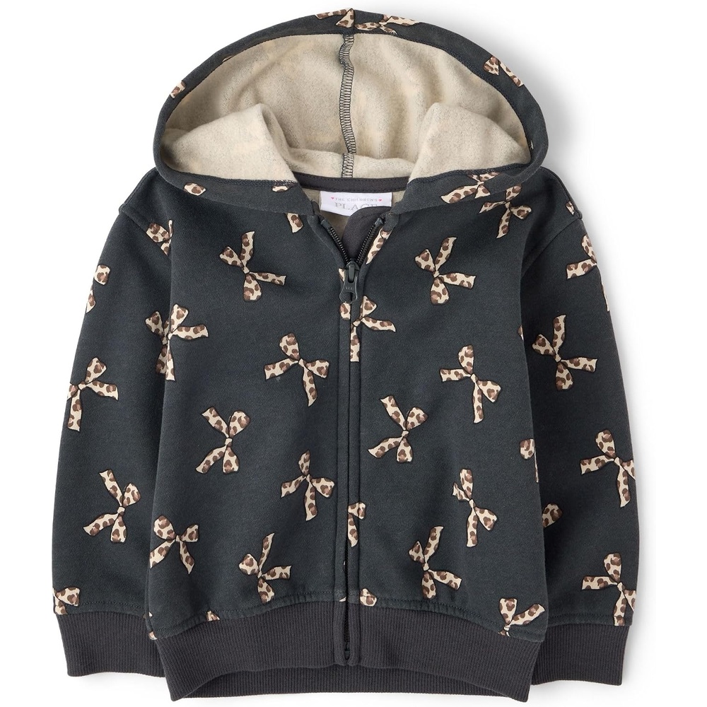 image:imageThe Childrens Place Baby Girls Long Sleeve Hooded Fleece Full Zip UpLeopard Bows