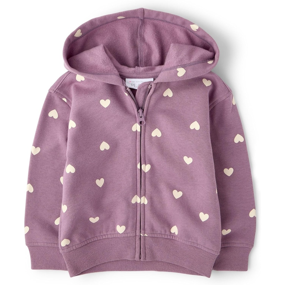 image:imageThe Childrens Place Baby Girls Long Sleeve Hooded Fleece Full Zip UpPansey Garden Hearts
