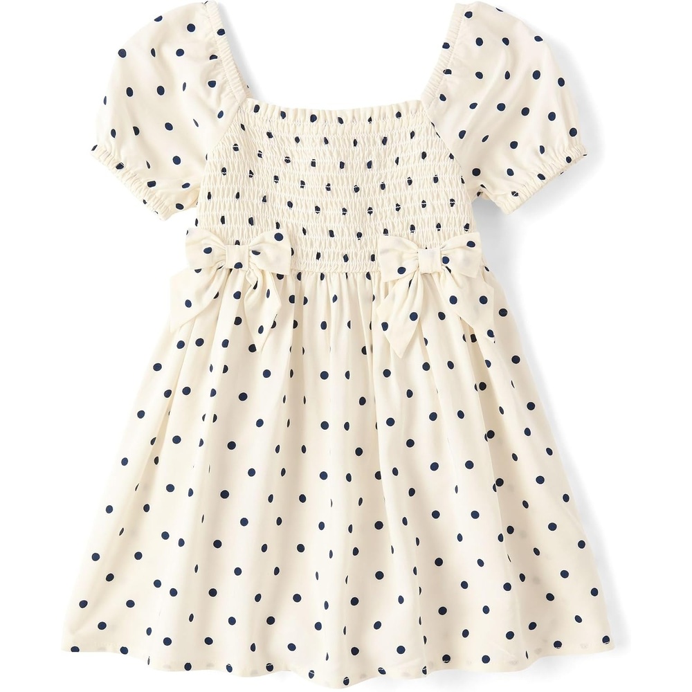 image:imageThe Childrens Place Baby Girls and Toddler Girls Short Sleeve Smocked DressMarshmallow Dot