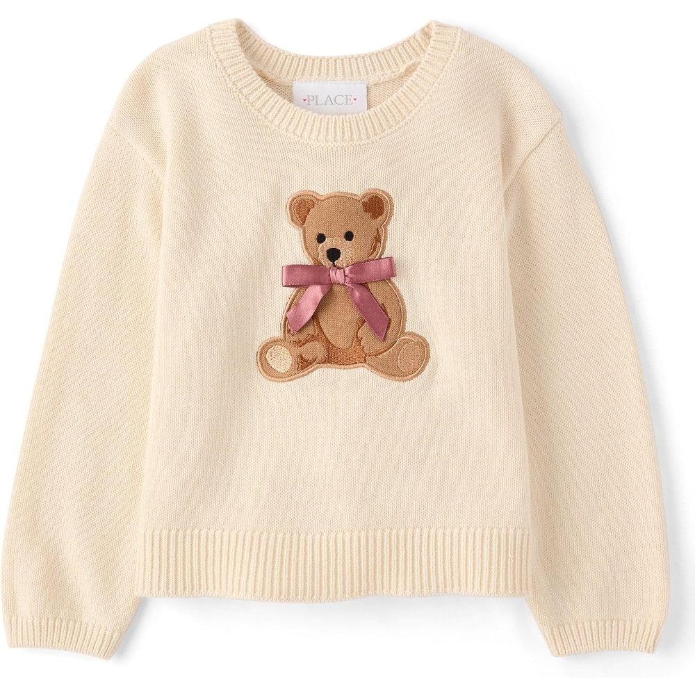 image:imageThe Childrens Place Baby Girls and Toddler Long Sleeve Embroidered SweaterFrappe Bear