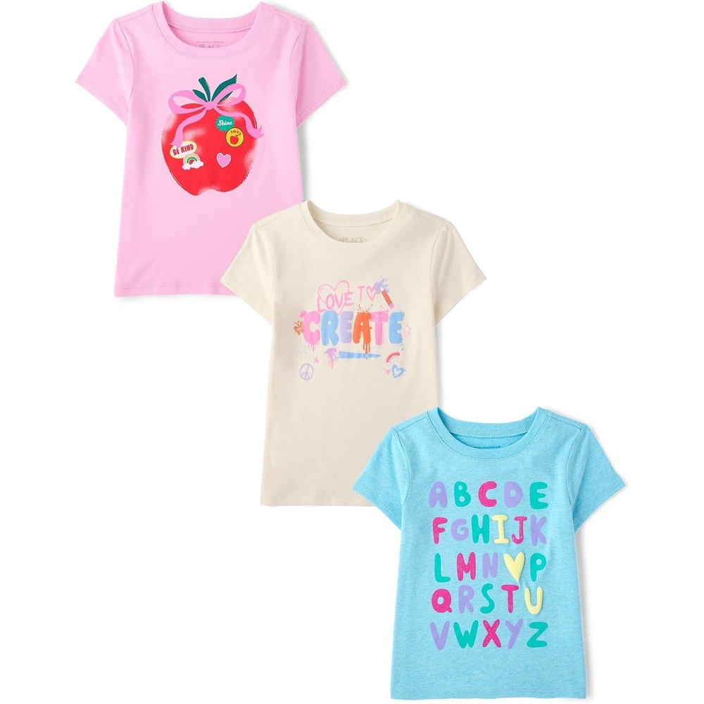 image:imageThe Childrens Place Baby Girls and Toddler SchoolLearning Short Sleeve Graphic TShirts3 PackCreateAlphabetApple Stickers