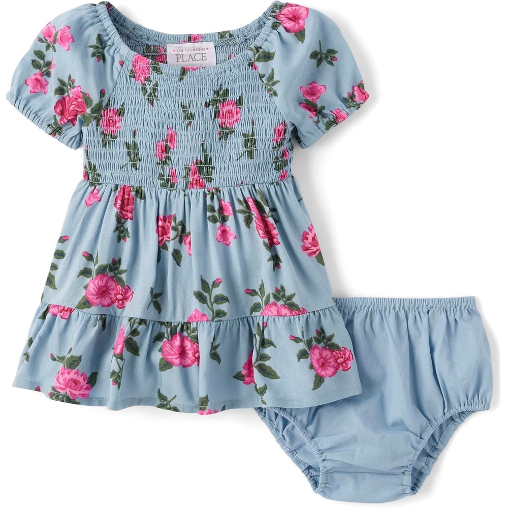 image:imageThe Childrens Place Baby and Toddler Girls Short Sleeve Casual DressesBlue Aura Ruffle