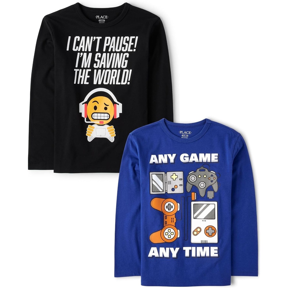 image:imageThe Childrens Place Boys GamerCarsSports Long Sleeve Graphic TShirts2 PackCant PauseAny Game