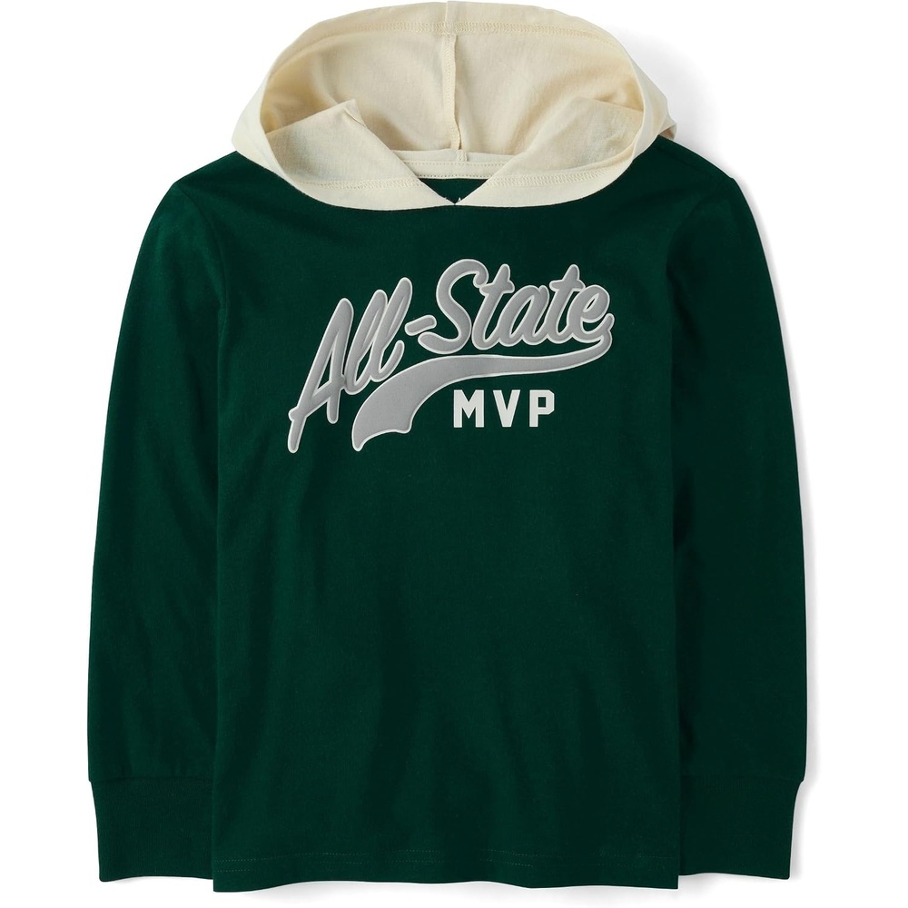 image:imageThe Childrens Place Boys Long Sleeve Varsity Hooded TopBalt Green Allstar