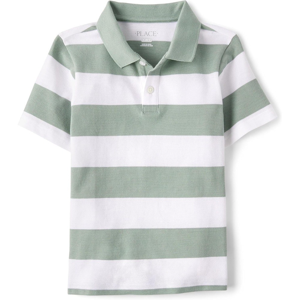 image:imageThe Childrens Place Boys Uniform Short Sleeve Pique PoloMint Taffy Stripe