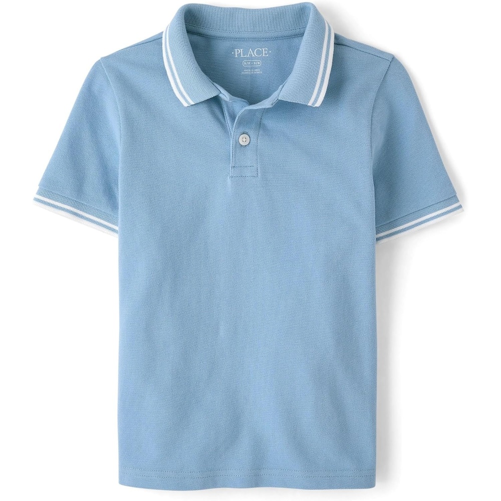 image:imageThe Childrens Place Boys Uniform Short Sleeve Pique PoloPearl Blue