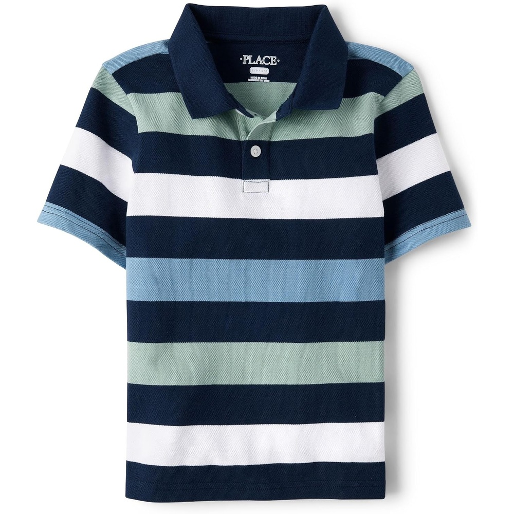 image:imageThe Childrens Place Boys Uniform Short Sleeve Pique PoloTidal Multi Stripe