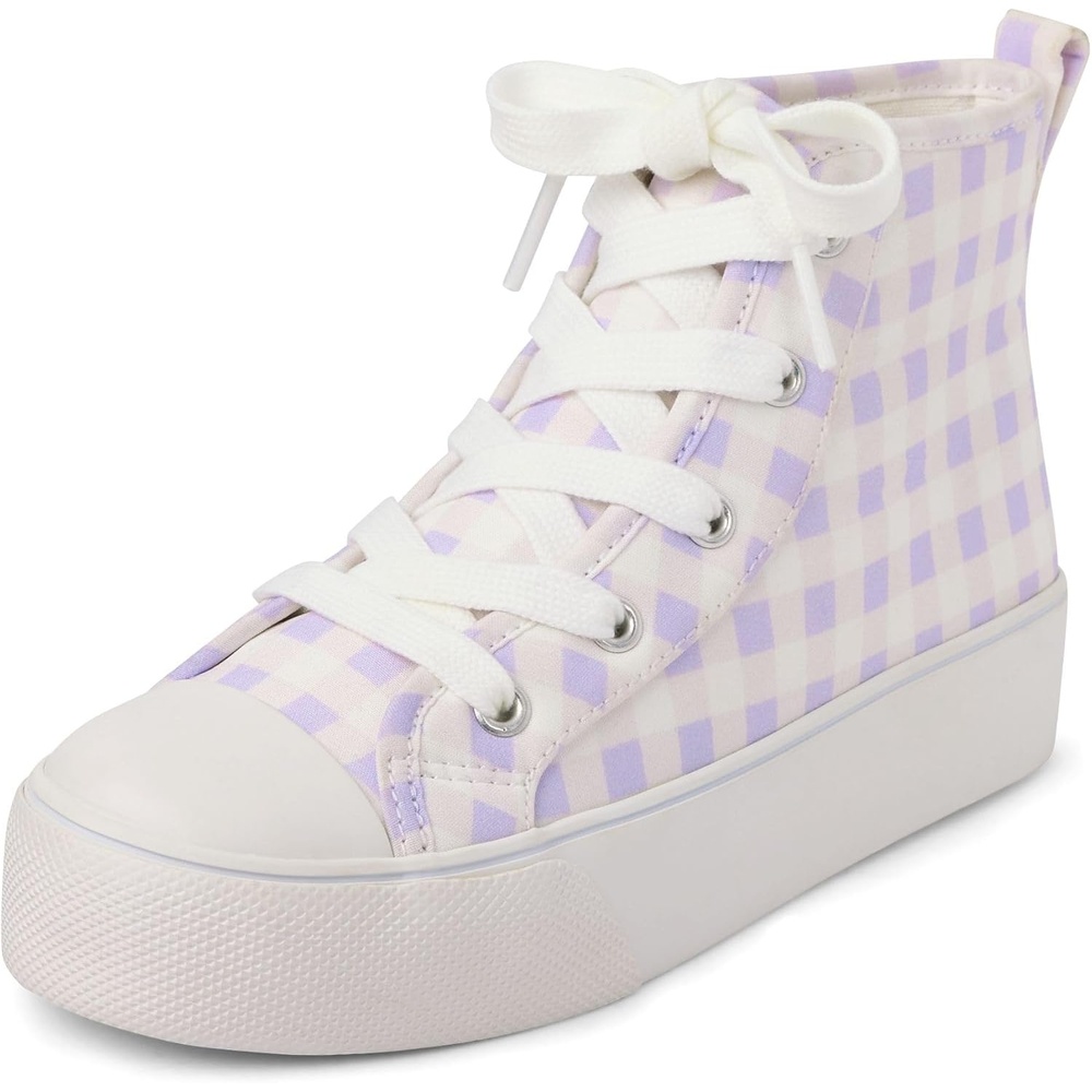 image:imageThe Childrens Place Girls Casual Lace Up Hi Top SneakersGingham