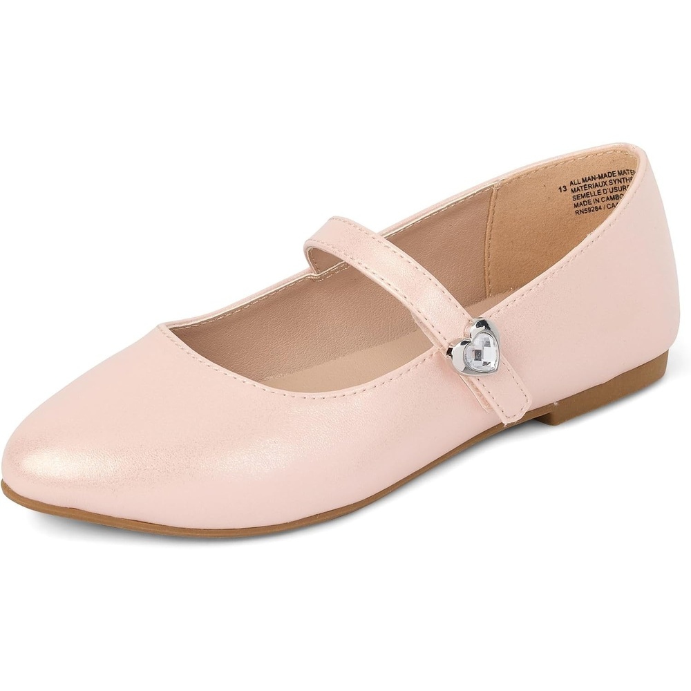 image:imageThe Childrens Place Girls Girls Closed Toe Ballet FlatsHeart Stud Silver